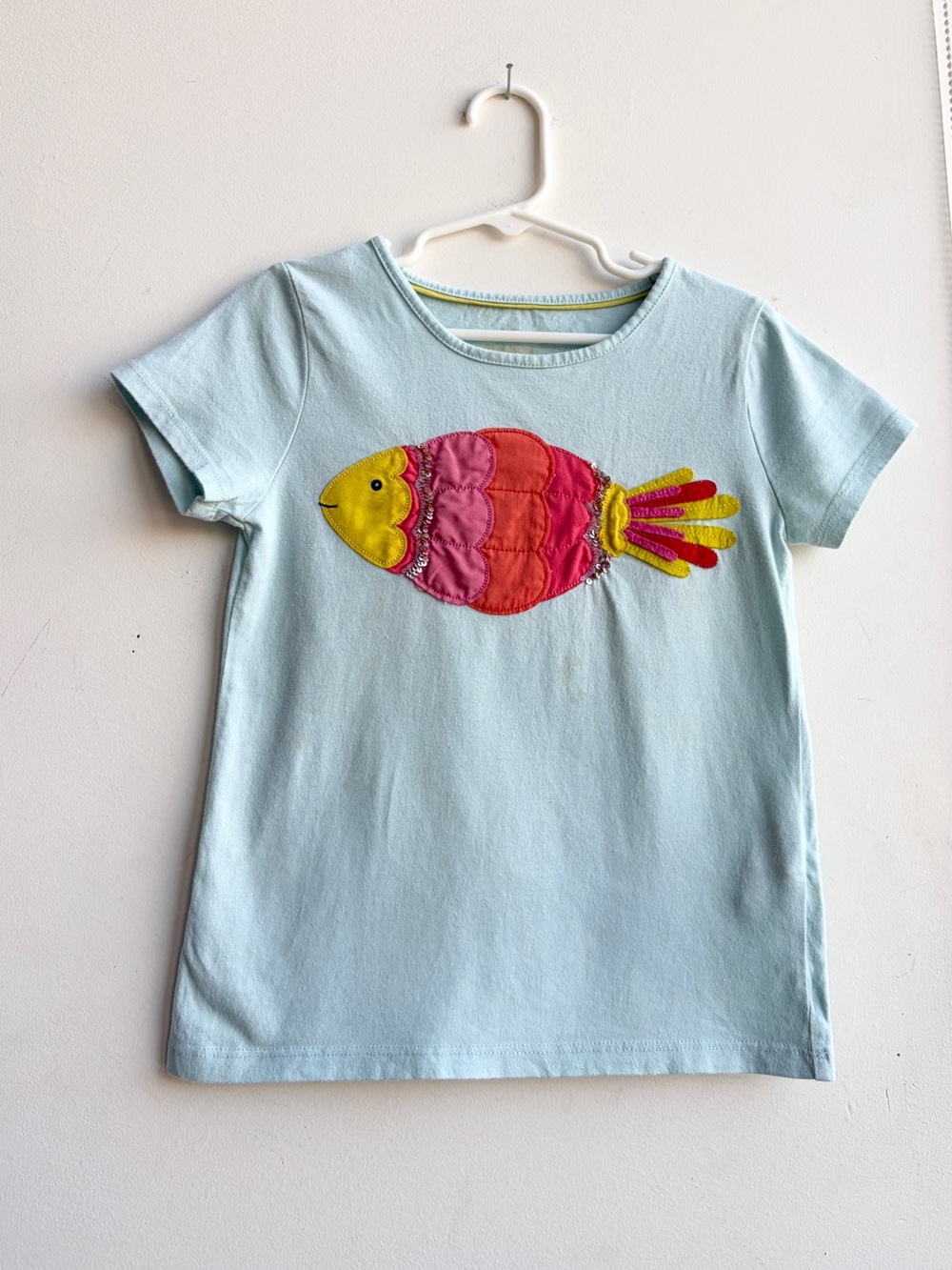 Mini Boden Light Blue Tee with Sequin Fish Appliqué